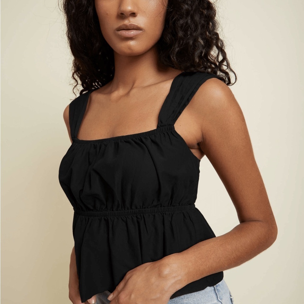 Nation LTD Black Square-Neck Smocked Waist Tank Top